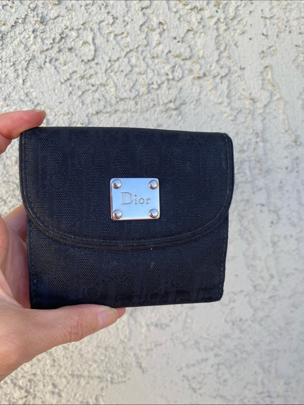Dior Black Monogram Canvas Small Wallet with Silver Plaque